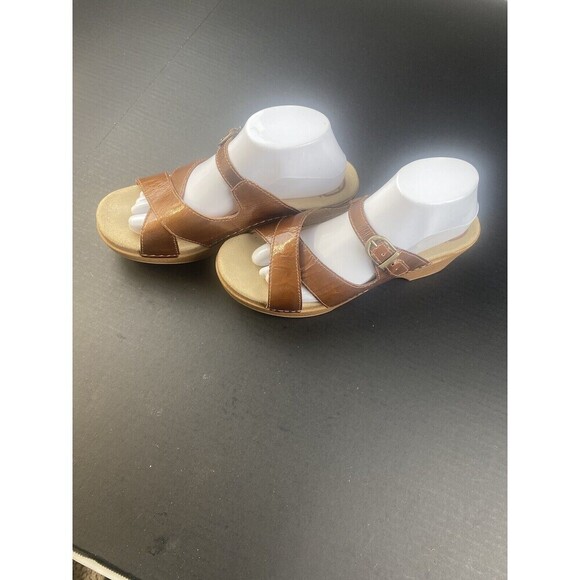 Dansko Bronze Patent Leather Criss Cross Strappy‎ Slides Sandals Clogs  Size 41 - Picture 3 of 16